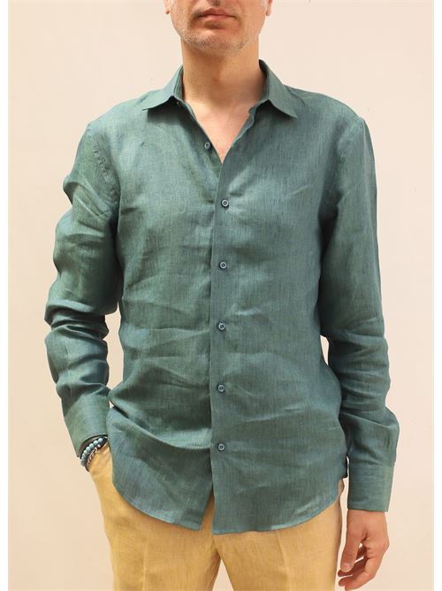 Camicia sartoriale in lino verde melange Mik Mak | CAMICIALINOCOLORATAVERDEBLU